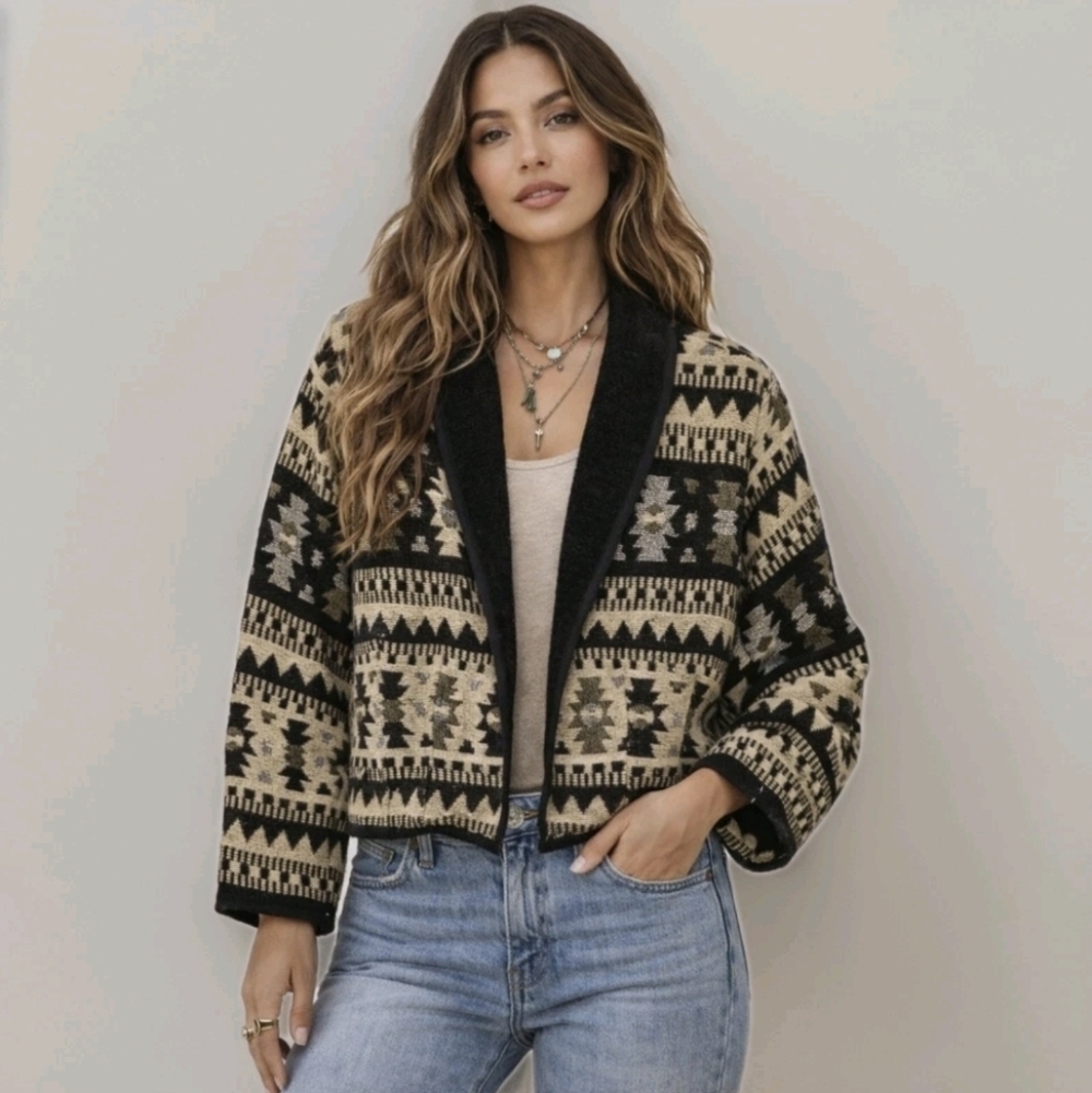 Vintage Southwestern Tapestry Cropped Jacket, Size 1X